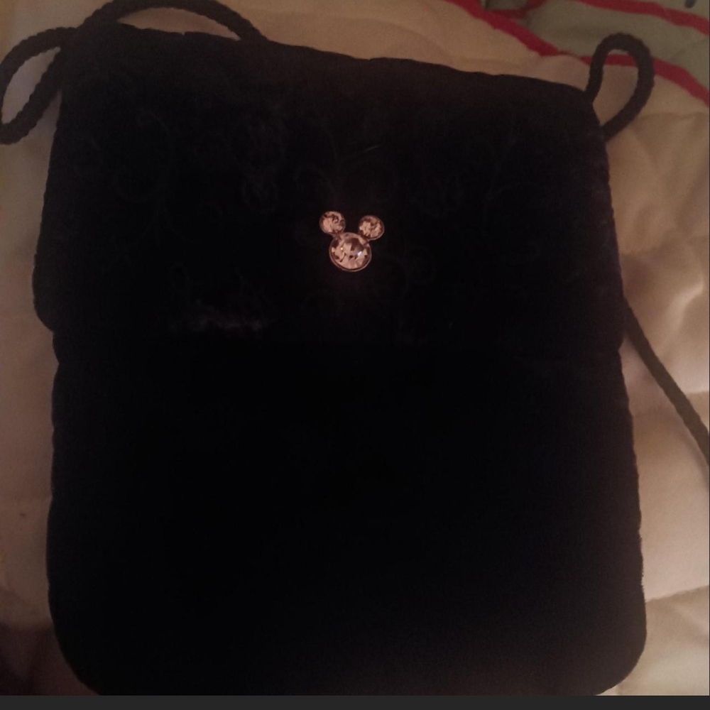 Vintage Disney Mickey Mouse Black Velvet Crossbody Bag